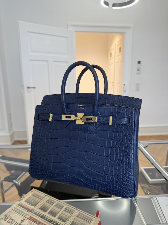 Hermès Birkin 25 Crocodile Bleu Mat Gold Hardware