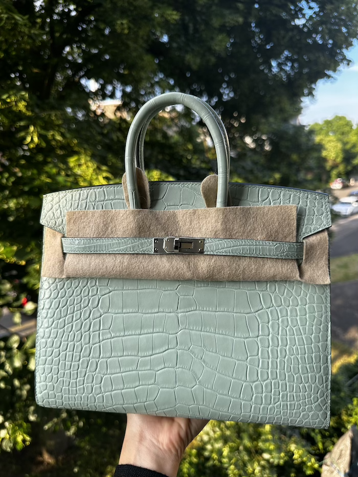 Hermès Birkin 25 Crocodile Vert D_eau Mat Gold Hardware