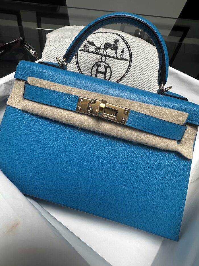 Hermès Mini Kelly Bleu Frida Epsom Gold Hardware